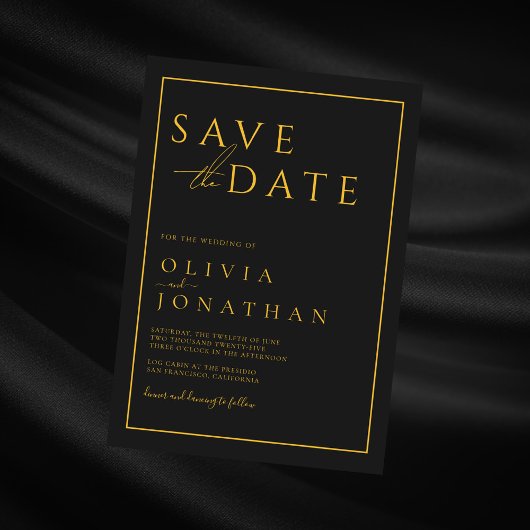 Zwarte minimalistische elegante bruiloft save the date