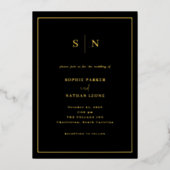 Zwarte minimalistische en chique grens bruiloft | folie uitnodiging (Voorkant)