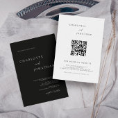 Zwarte minimalistische moderne QR-code bruiloft Kaart