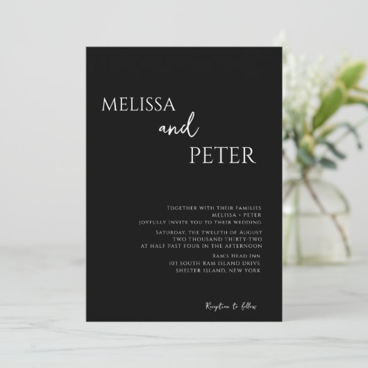 Zwarte Minimalistische Moderne QR Code Trouw Uitno Kaart (Staand voorkant)