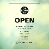 Zwarte minimalistische openingstijden met Logo Raamsticker (Vel 3)