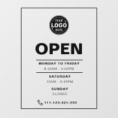 Zwarte minimalistische openingstijden met Logo Raamsticker (Vel)