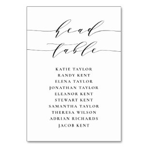Zwarte Minimalistische Script Hoofdtafel Trouwfees Kaart