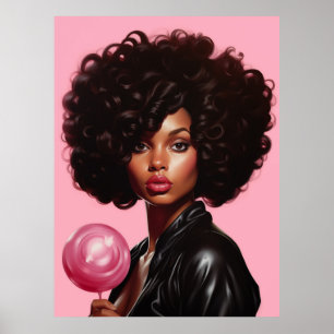 Zwarte model high fashion vrouw mooi roze poster