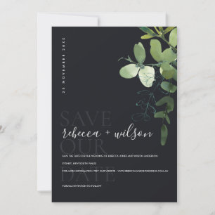 ZWARTE MODERN GROEN EUCALYPTUS FOLIAGE WATERVERF SAVE THE DATE