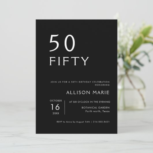 Zwarte moderne 50e verjaardag kaart (Staand voorkant)