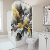 Zwarte moderne abstracte douchegordijn met goud (In situ)