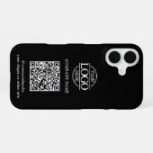Zwarte moderne bedrijfslogo & QR-code promotioneel iPhone 16 Hoesje (Achterkant horizontaal)