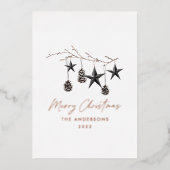 Zwarte, moderne botanische kerst folie feestdagenkaart (Voorkant)