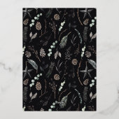 Zwarte, moderne botanische kerst folie feestdagenkaart (Achterkant)