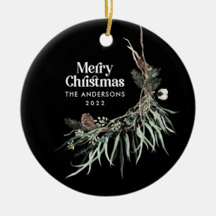 Zwarte moderne elegante waterverf botanisch keramisch ornament