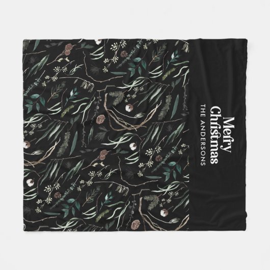 Zwarte moderne elegante waterverf botanische rusti fleece deken (Voorkant (Horizontaal))