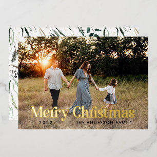 Zwarte moderne elegante waterverf botanische rusti folie feestdagenkaart