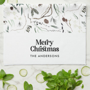 Zwarte moderne elegante waterverf botanische rusti theedoek