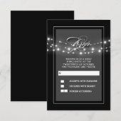Zwarte moderne en elegante string lichten RSVP kaa (Voorkant / Achterkant)
