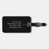 Zwarte moderne, gepersonaliseerde minimalistische  bagagelabel (Achterkant horizontaal)
