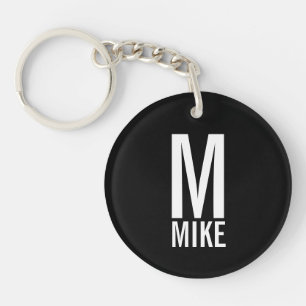 Zwarte Moderne Gepersonaliseerde Monogram en Naam Sleutelhanger