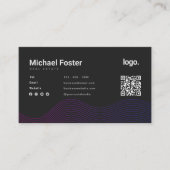 Zwarte Moderne Golfgradiënt Scannable Arcode Visitekaartje (Voorkant)