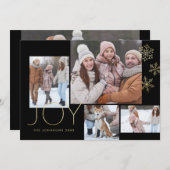 Zwarte, moderne gouden, eenvoudige multifoto feestdagenkaart (Voorkant / Achterkant)