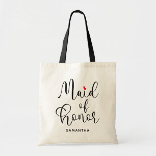 Zwarte moderne kalligrafie Rode Hart Getuige Tote Bag