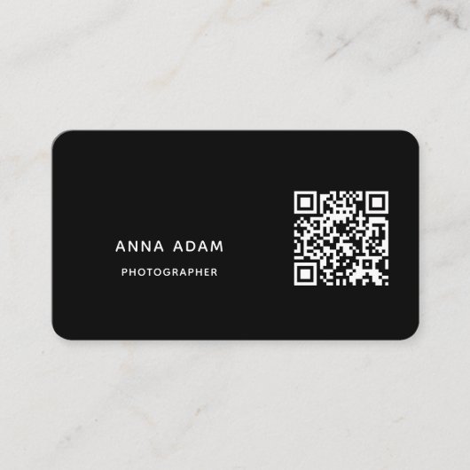 Zwarte, moderne, minimalistische, eenvoudige QR-co Visitekaartje (Voorkant)