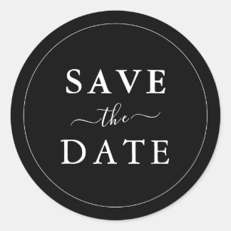 Zwarte moderne minimalistische Save the Date-envel Ronde Sticker