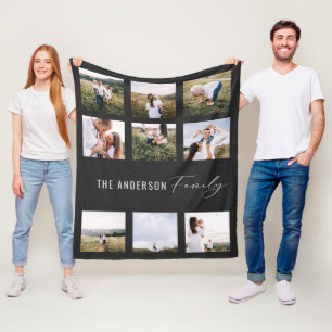 Zwarte moderne, moderne, eenvoudige 9 foto fleece deken