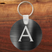 Zwarte Moderne Nep RVS Monogram Sleutelhanger (Voorkant)