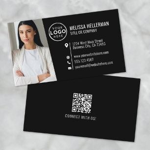 Zwarte moderne professionele QR-code fotologo Visitekaartje