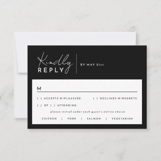 Zwarte moderne script bruiloft reactiekaart RSVP kaartje (Voorkant)
