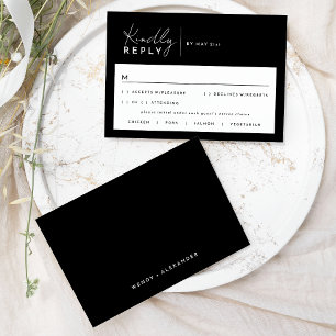 Zwarte moderne script bruiloft reactiekaart RSVP kaartje