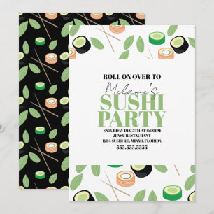 Zwarte moderne sushi-feestrol geboortekaart feestdagenkaart