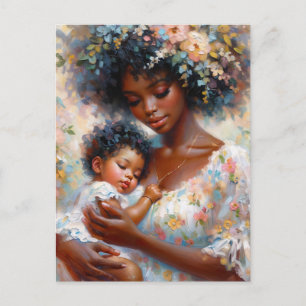 Zwarte moeder en Baby dochter Floral Art Briefkaart