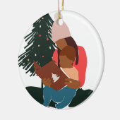 Zwarte Moeder/Zoon Kerstmis Keramisch Ornament (Links)