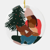 Zwarte Moeder/Zoon Kerstmis Keramisch Ornament (Achterkant)