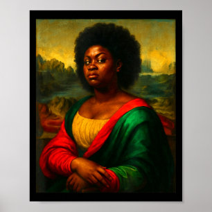 Zwarte Mona Lisa Zijdelingse Blik Afro Vrouw Zwart Poster