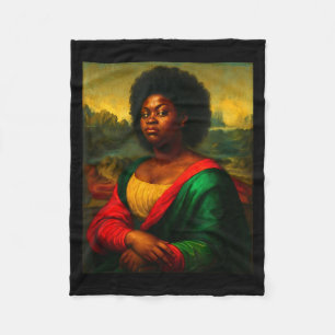 Zwarte Mona Lisa Zijwaartse Afro Vrouw Zwart Histo Fleece Deken