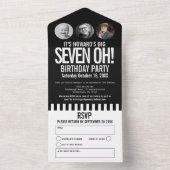 Zwarte mono foto cirkels strepen 70ste verjaardag all in one uitnodiging (Binnen)