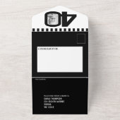 Zwarte mono fotocirkels strepen 40ste verjaardag all in one uitnodiging (Buitenkant)