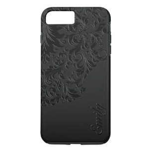 Zwarte  monochromatische Floral Lace iPhone 8 Plus / 7 Plus Hoesje