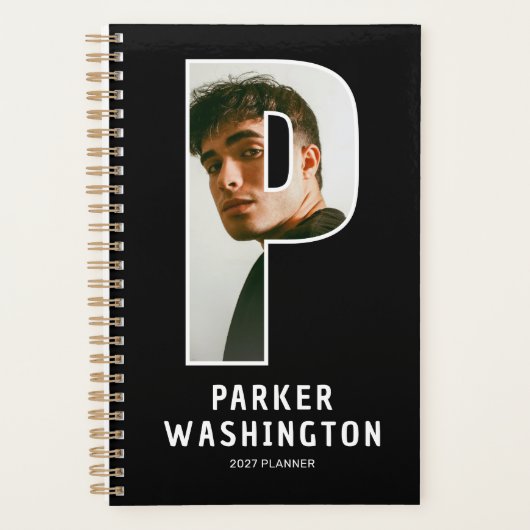 Zwarte Monogram Beginletter 'P' Foto Planner (Voorkant)