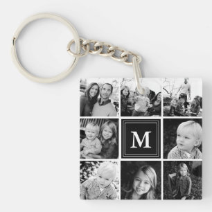 Zwarte Monogram Familiefotocollage Sleutelhanger