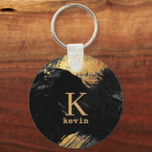 Zwarte monogram, gepersonaliseerde elegante modern sleutelhanger (Voorkant)