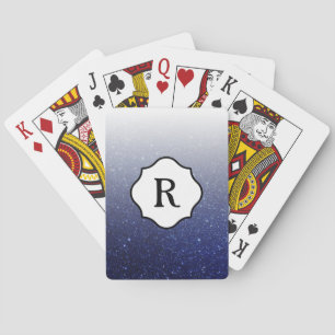 Zwarte Monogram Glitterende Donkerblauwe Ombre Pokerkaarten
