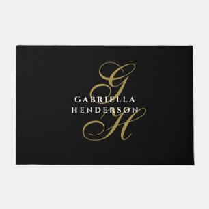Zwarte Monogram Goud Witte Naam Minimalistisch Ele Deurmat