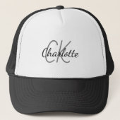 Zwarte monogram initialen noemen modern script trucker pet (Voorkant)