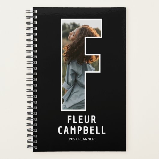 Zwarte monogram initiële 'F' foto planner (Voorkant)