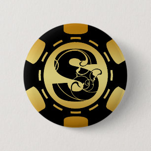 ZWARTE MONOGRAM LETTER S POKER CHIP RONDE BUTTON 5,7 CM
