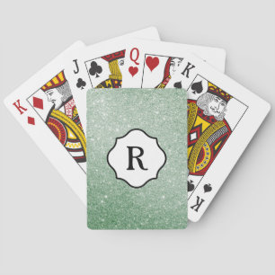 Zwarte monogram op glinsterende zeegroene glitters pokerkaarten