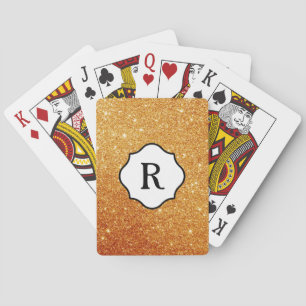 Zwarte monogram op oranje gouden glitters pokerkaarten